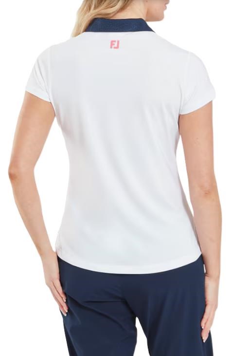FootJoy Cap Sleeve Print Trim Lisle dámské polo, bílo/tmavě modré