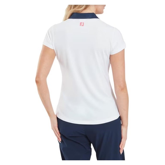 FootJoy Cap Sleeve Print Trim Lisle dámské polo, bílo/tmavě modré