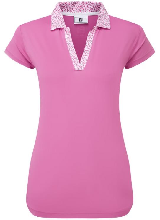 FootJoy Cap Sleeve Print Trim Lisle dámské polo, růžové