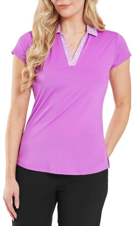FootJoy Cap Sleeve Print Trim Lisle dámské polo, růžové