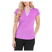 FootJoy Cap Sleeve Print Trim Lisle dámské polo, růžové