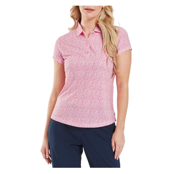 FootJoy Animal Print Cap Sleeve Lisle dámské polo, růžové