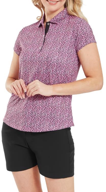 FootJoy Animal Print Cap Sleeve Lisle dámské polo, růžovo/černo/bílé