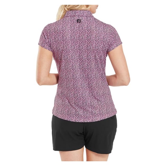 FootJoy Animal Print Cap Sleeve Lisle dámské polo, růžovo/černo/bílé