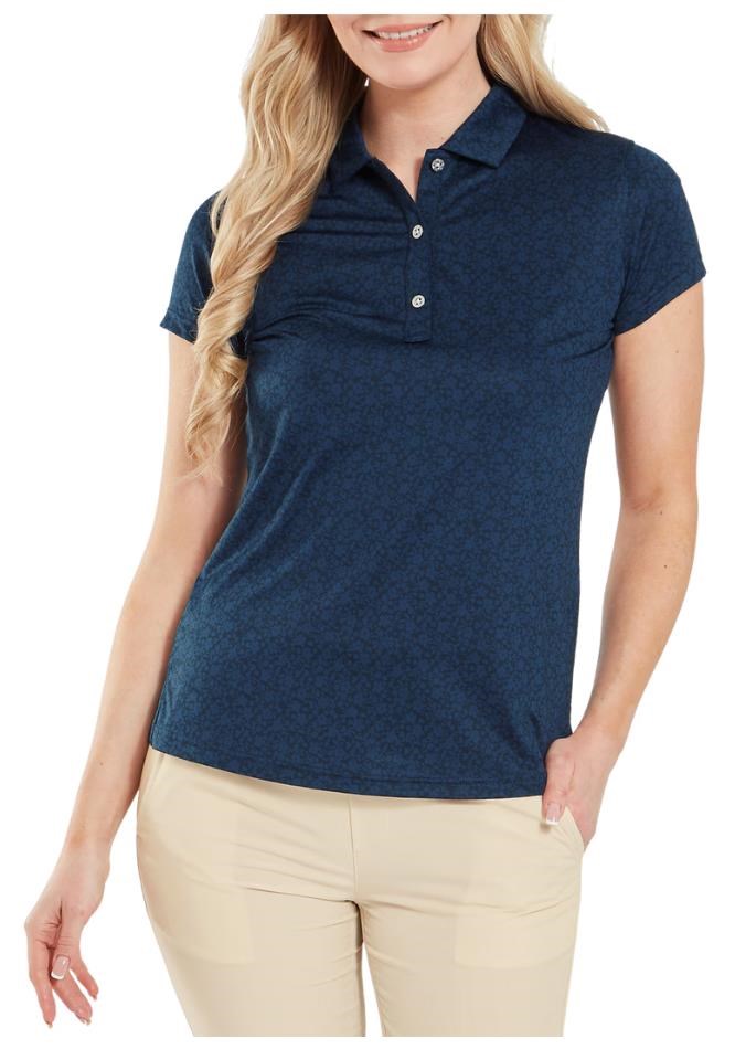 FootJoy Painted Floral Cap Sleeve Lisle dámské polo, tmavě modré