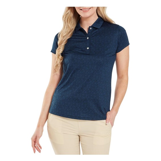 FootJoy Painted Floral Cap Sleeve Lisle dámské polo, tmavě modré