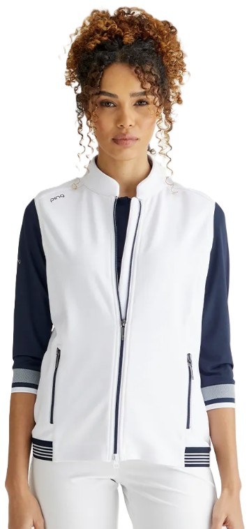 PING Dot Fleece dámská vesta, bílá/tmavě modrá