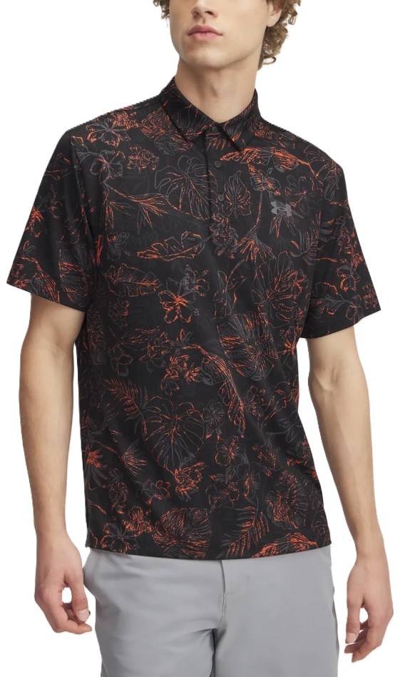 Under Armour Playoff 3.0 Printed pánské polo, black/fire/castlerock