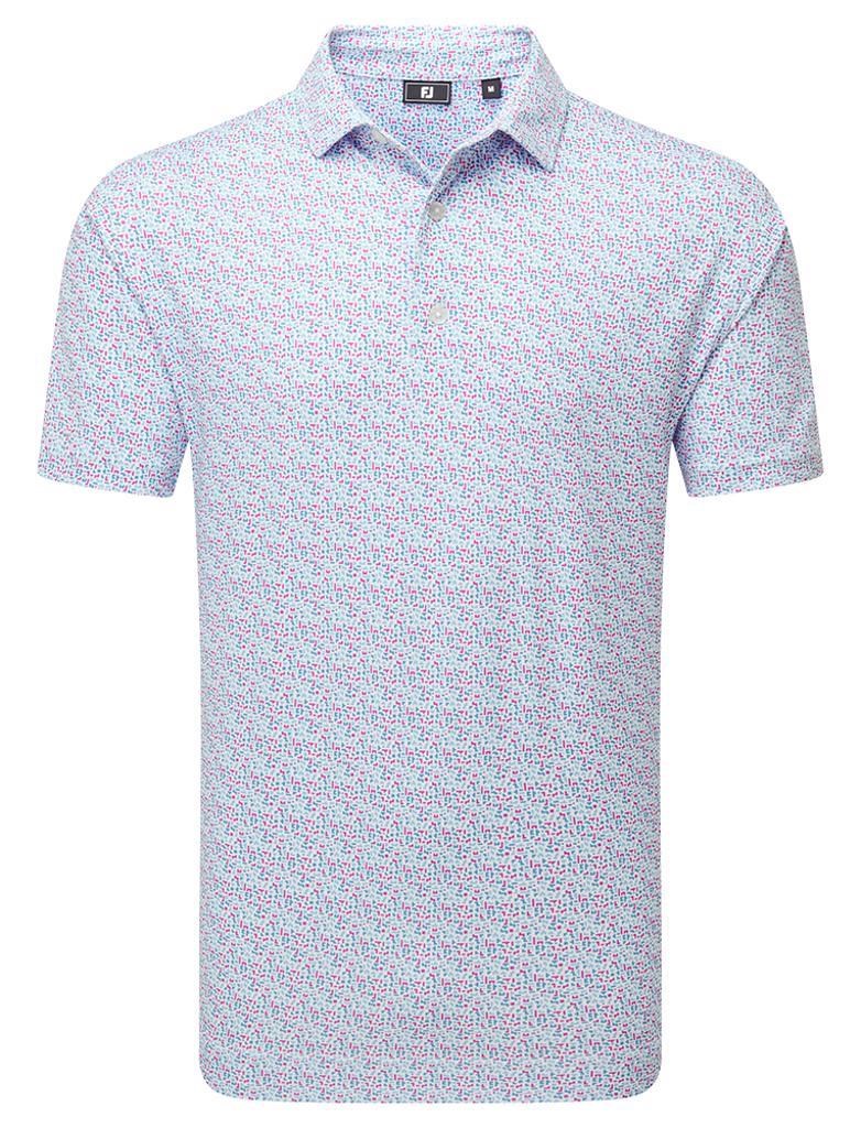 FootJoy Gamer Print Pique pánské polo, white/air blue/tide/magenta