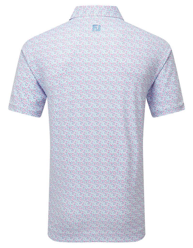FootJoy Gamer Print Pique pánské polo, white/air blue/tide/magenta