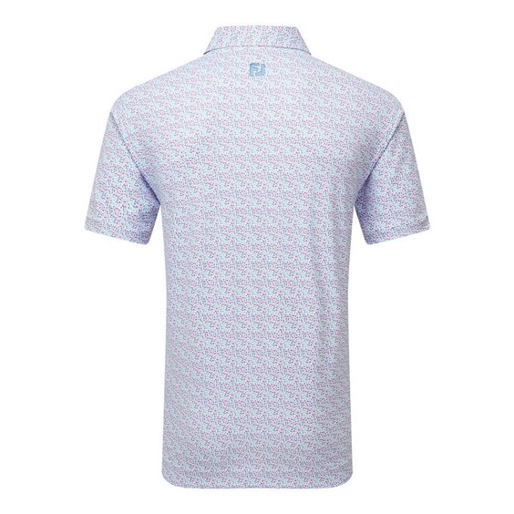 FootJoy Gamer Print Pique pánské polo, white/air blue/tide/magenta