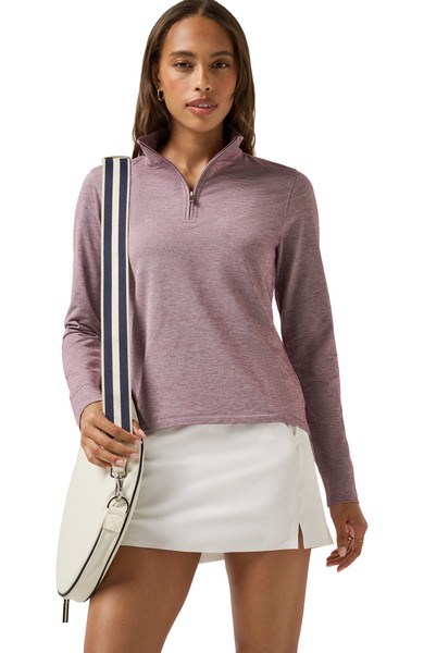 Travis Mathew Featherweightt Active zip long sleeve dámské polo, heather damson