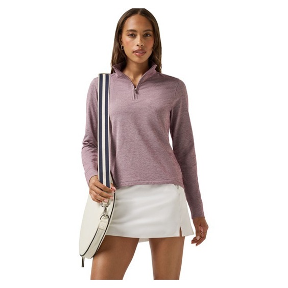 Travis Mathew Featherweightt Active zip long sleeve dámské polo, heather damson