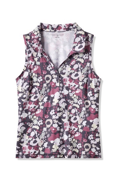 Travis Mathew Featherweight Printed Sleeveless polo bez rukávů, graystone floral multi