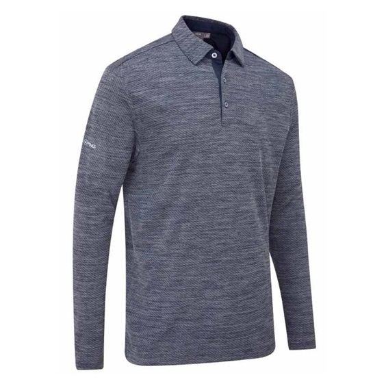 Ping Creek long sleeve pánské polo, navy melange
