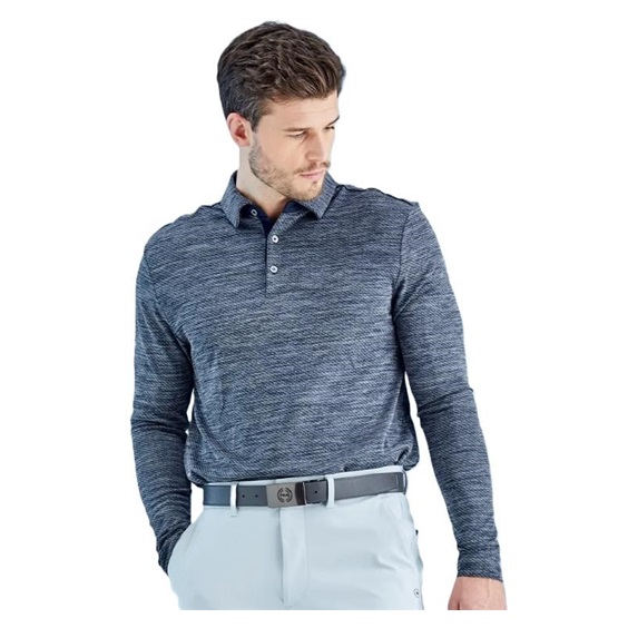 Ping Creek long sleeve pánské polo, navy melange
