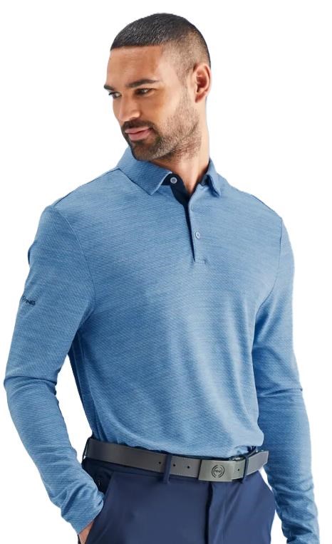 Ping Creek long sleeve pánské polo, tidal blue melange