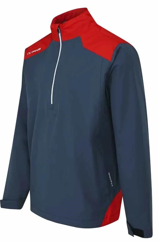 Ping AquaDrive Half-Zip Waterproof pánská nepromokavá bunda, oxford blue/classic red