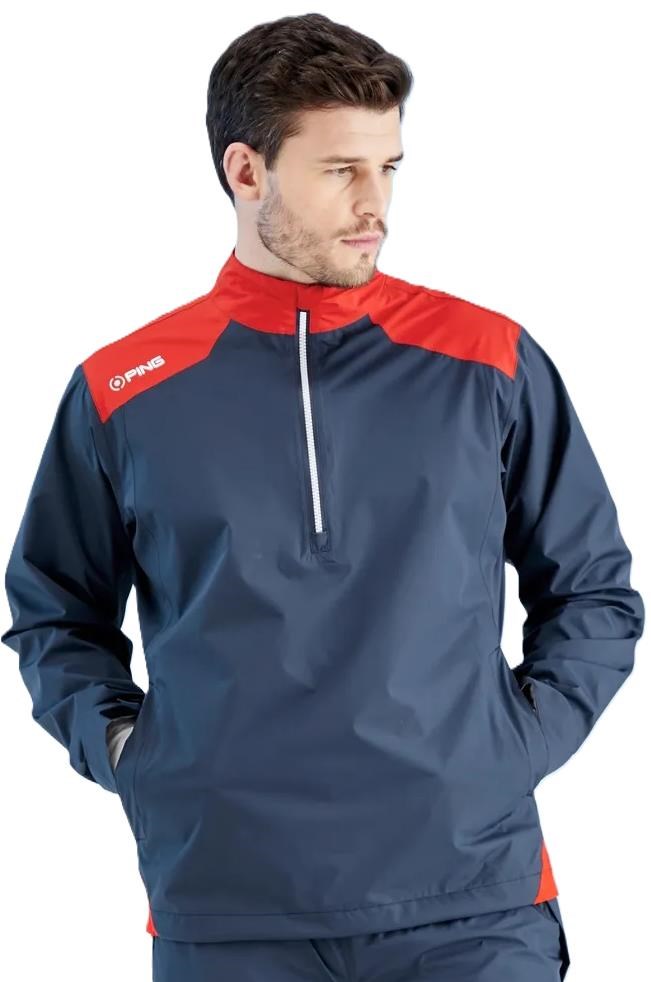Ping AquaDrive Half-Zip Waterproof pánská nepromokavá bunda, oxford blue/classic red