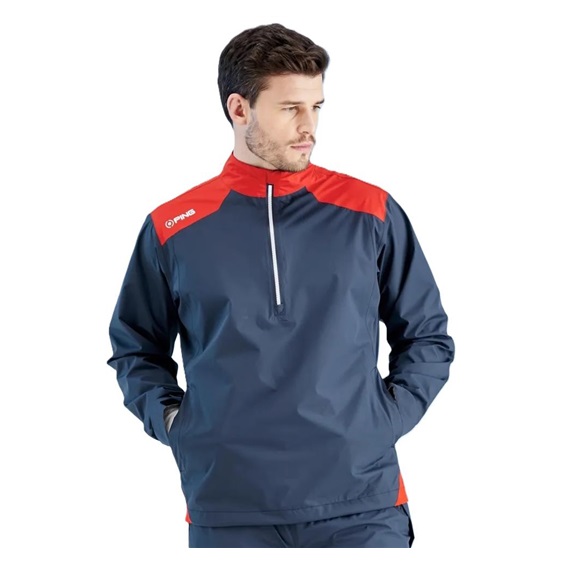 Ping AquaDrive Half-Zip Waterproof pánská nepromokavá bunda, oxford blue/classic red