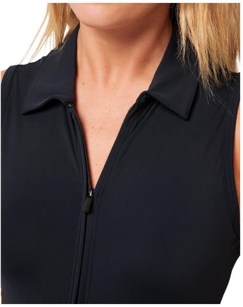 Travis Mathew Moveknit Sleeveless Polo golfové šaty, černé