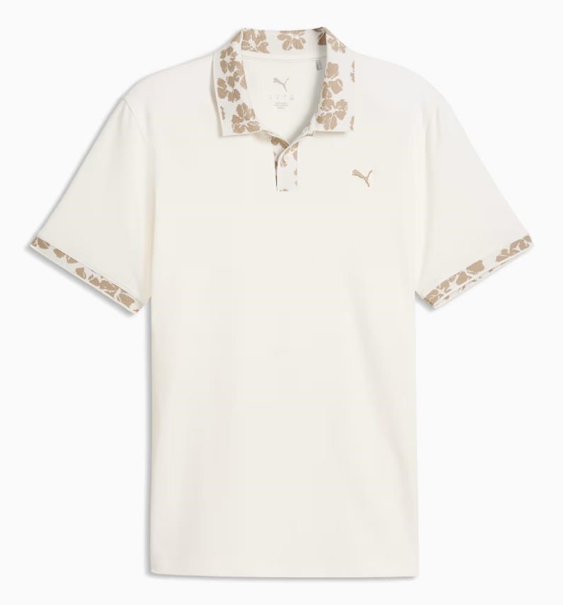 Puma Modalon Floral Rib pánské polo, warm white/ice coffee