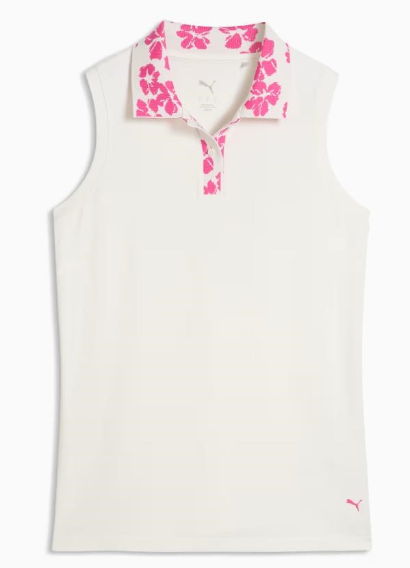 Puma Modalon Floral Rib Sleeveless dámské polo bez rukávů, warm white/pink opal