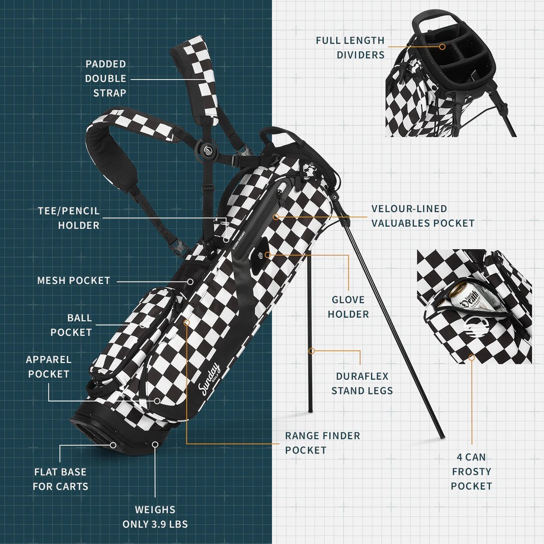 Sunday Golf El Camino pencil bag, černo/bílý