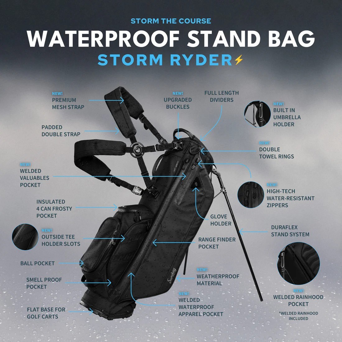 Sunday Golf Storm Ryder stand bag, černý