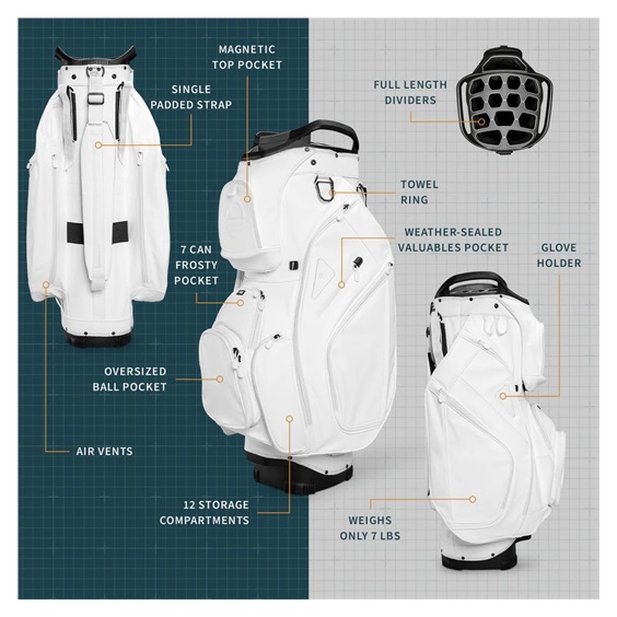 Sunday Golf Big Rig S-Class cart bag, bílý