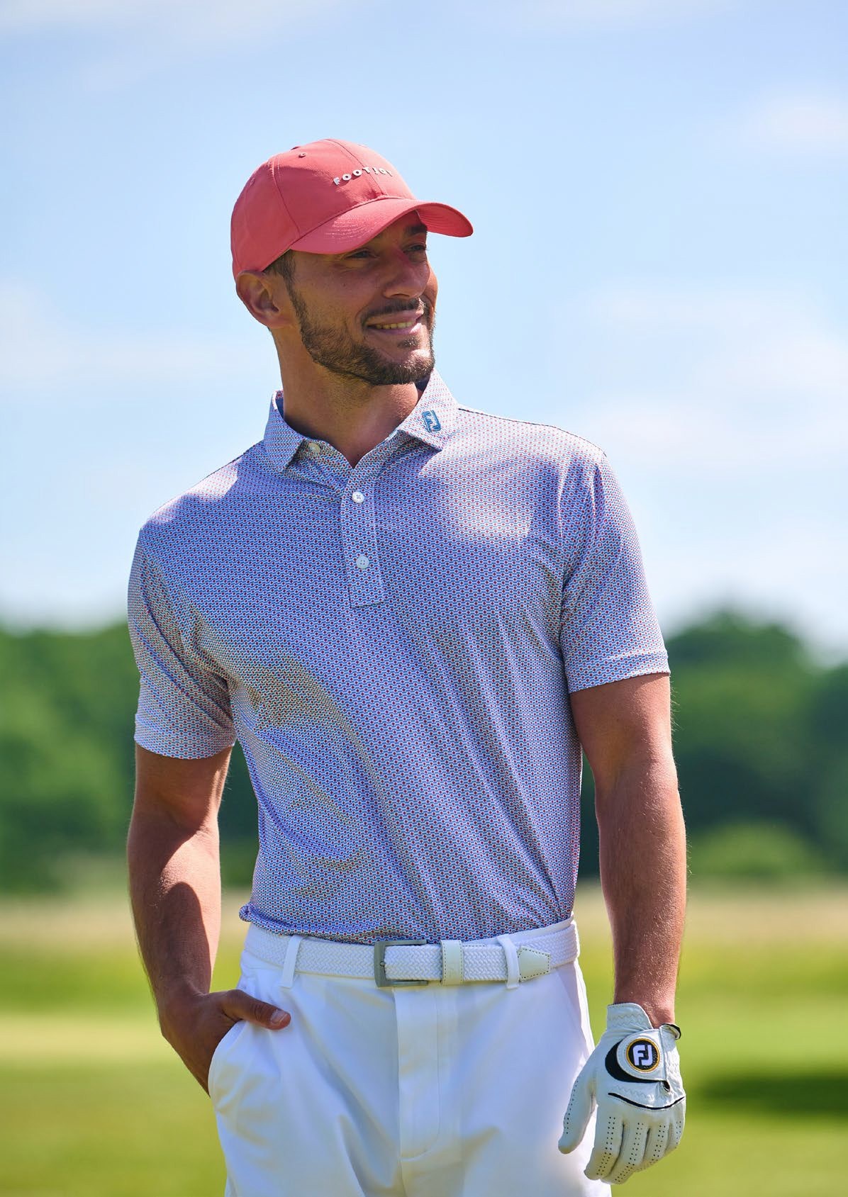 FootJoy Nautical Flag Print Lisle pánské polo, nantucket red/coastal blue