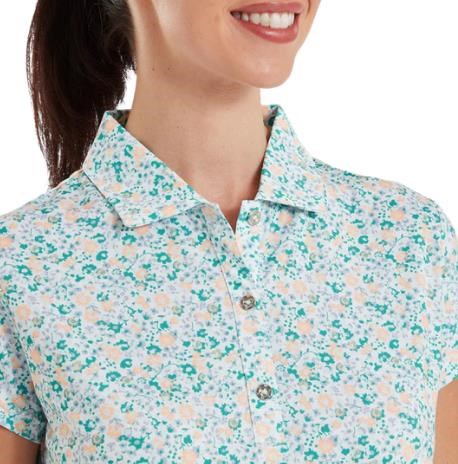 FootJoy Cap Sleeve Lisle dámské polo, tile blue floral print