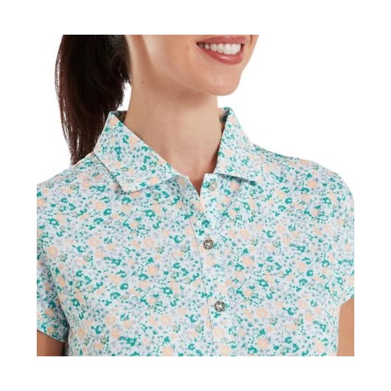 FootJoy Cap Sleeve Lisle dámské polo, tile blue floral print