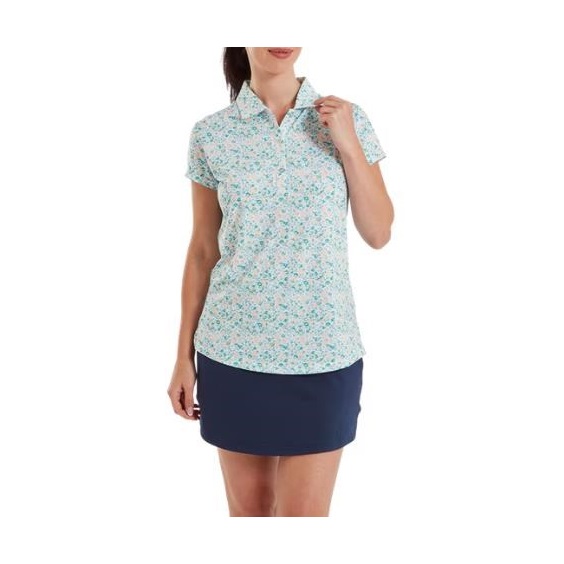 FootJoy Cap Sleeve Lisle dámské polo, tile blue floral print