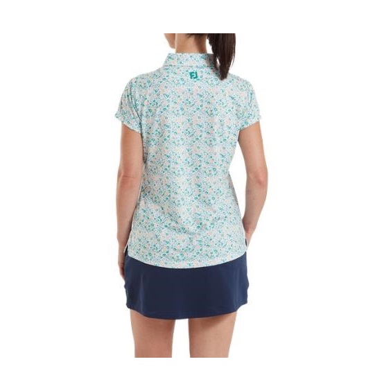 FootJoy Cap Sleeve Lisle dámské polo, tile blue floral print
