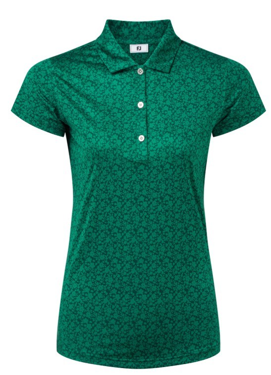 FootJoy Painted Floral Cap Sleeve Lisle ladies polo, field green
