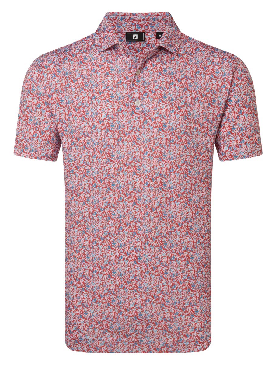 FootJoy Meadow Print Lisle pánské polo, nantucket red/hambray/coastal blue