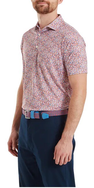 FootJoy Meadow Print Lisle pánské polo, nantucket red/hambray/coastal blue