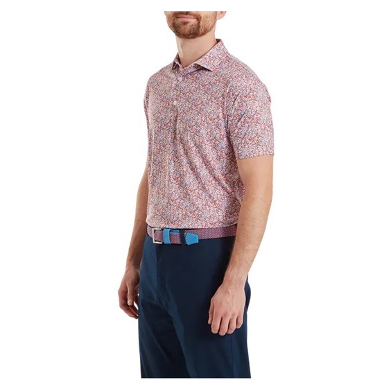 FootJoy Meadow Print Lisle pánské polo, nantucket red/hambray/coastal blue