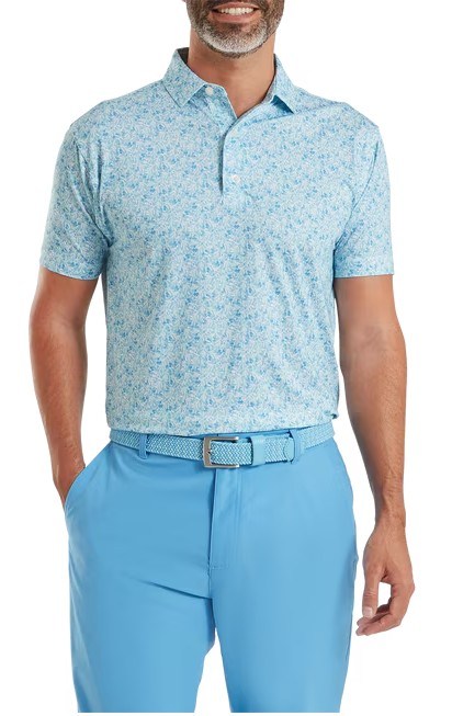 FootJoy Meadow Print Lisle pánské polo, blue reef/sea glass/deep reef