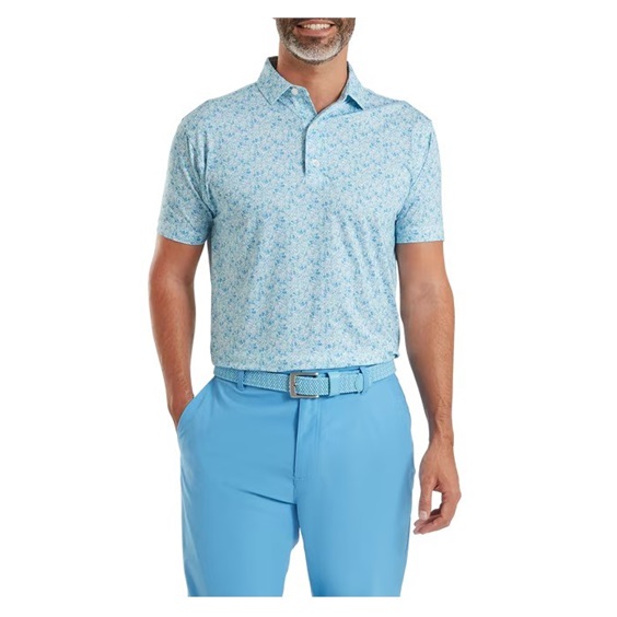 FootJoy Meadow Print Lisle pánské polo, blue reef/sea glass/deep reef