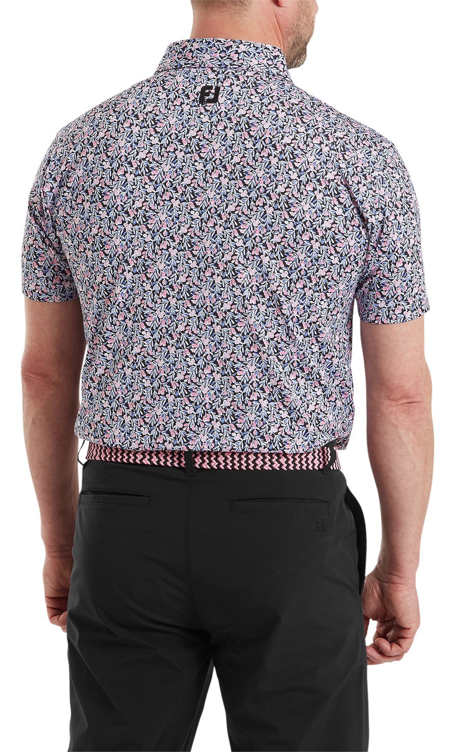 FootJoy Meadow Print Lisle pánské polo, black/vivid violet/pink pop