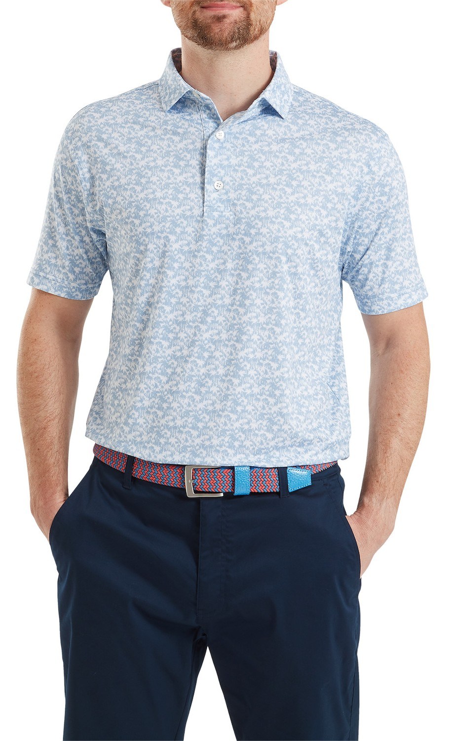 FootJoy Hidden Palm Print Lisle pánské polo, chambray/white
