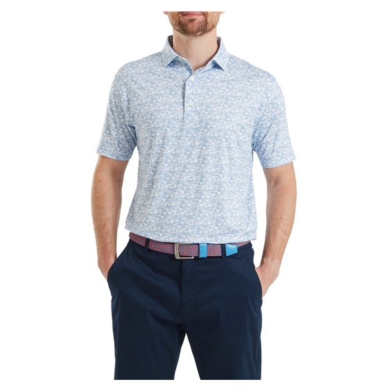 FootJoy Hidden Palm Print Lisle pánské polo, chambray/white