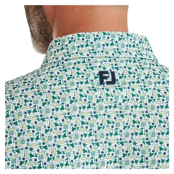 FootJoy Surfs Up Print Lisle pánské polo, field green/white/sunshine/navy