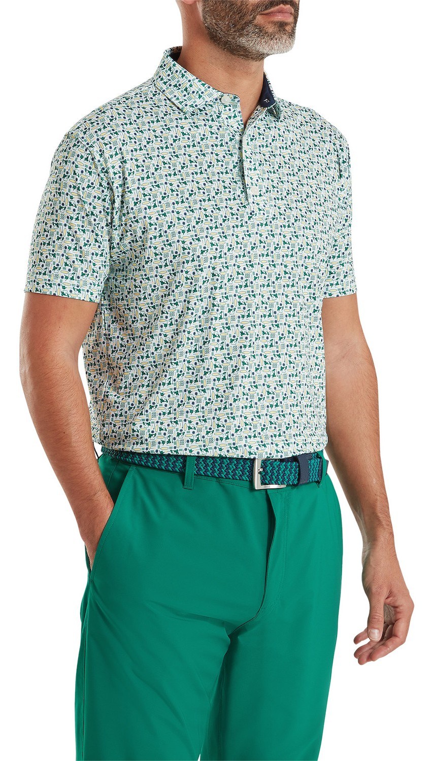 FootJoy Surfs Up Print Lisle pánské polo, field green/white/sunshine/navy