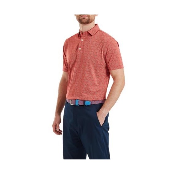 FootJoy Wingtip Floral Lisle pánské polo, nantucket red/white