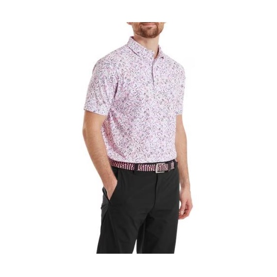 FootJoy Watercolour Floral Print Pique pánské polo, white/pink pop/black