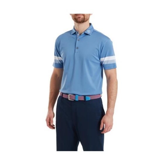 FootJoy Sleeve Stripe Pique pánské polo, coastal blue/chambray/white