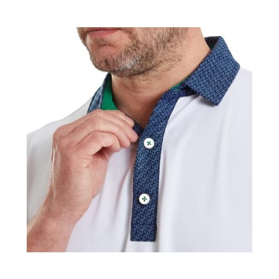 FootJoy Star Geo Trim Pique pánské polo, bílé